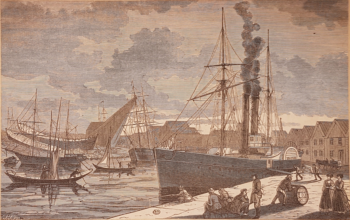 Vy av Gävle hamn 1869