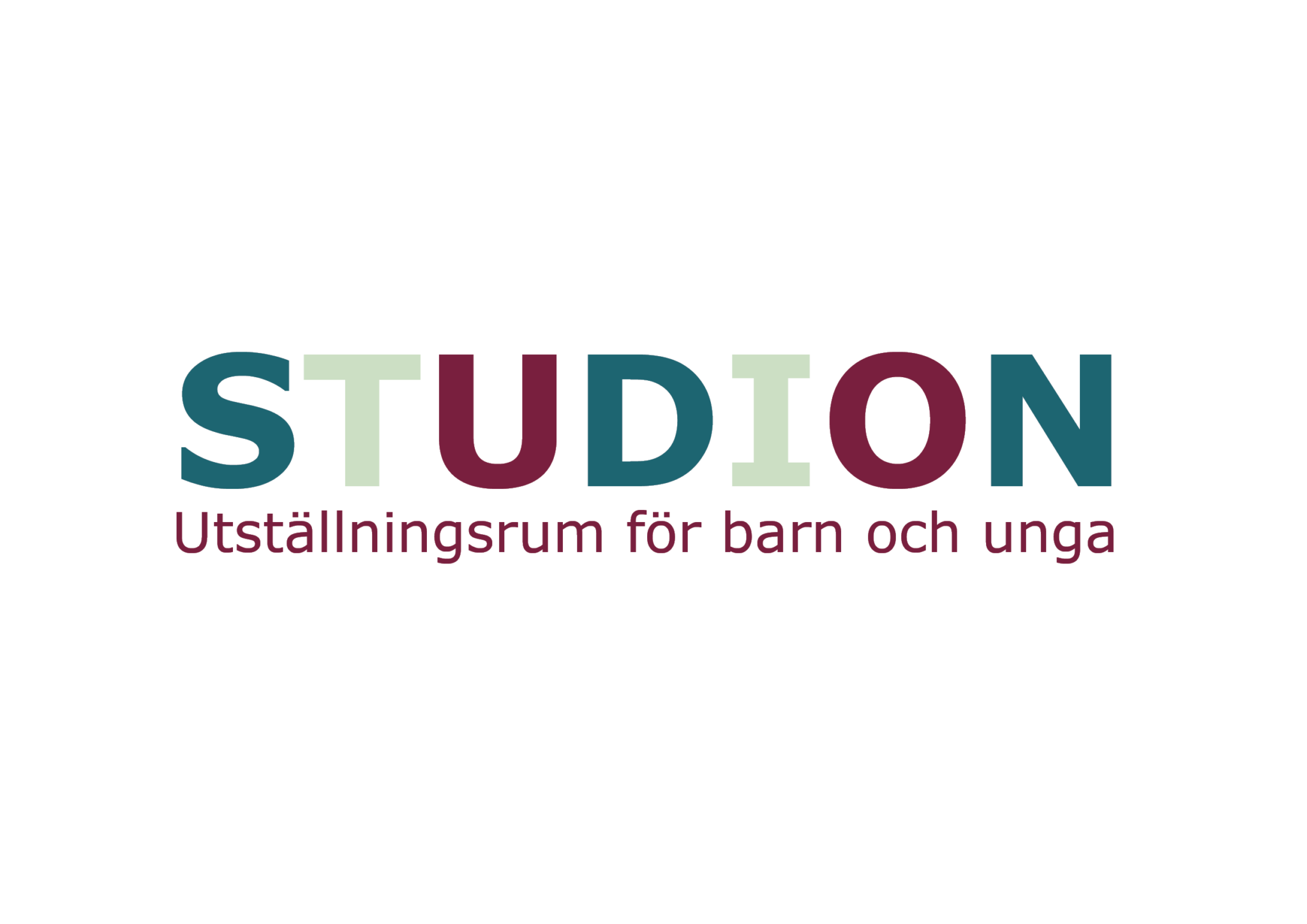Bilden visar studions logotyp där det står: STUDION: Utställningsrum för barn och unga