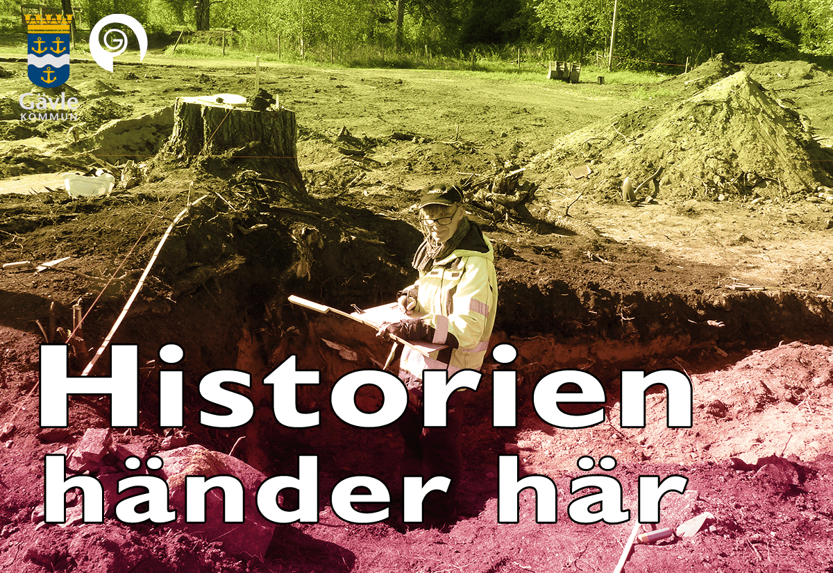 Arkeolog gräver i ett större hål