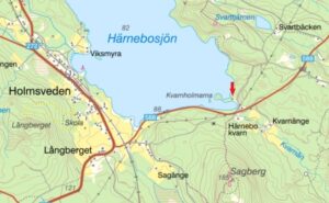 Karta över kvarnudden vid Härnebosjön